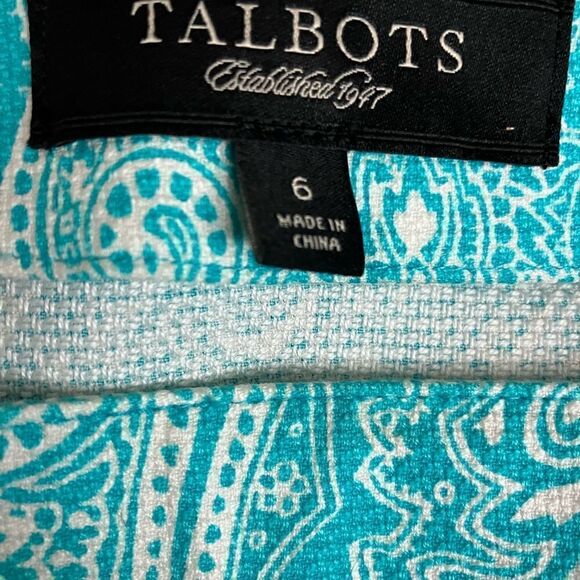 Teal and White Paisley A-Line Skirt by Talbots.  SZ: 6 / EUC - Picture 9 of 9